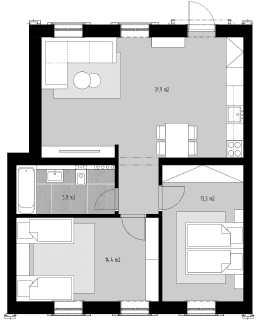 1 izbový apartmánový byt